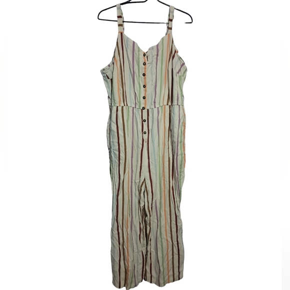Modcloth Jumpsuit, Modcloth Plus Size, Modcloth Striped Jumpsuit 2x, Linen Blend - Picture 2 of 8